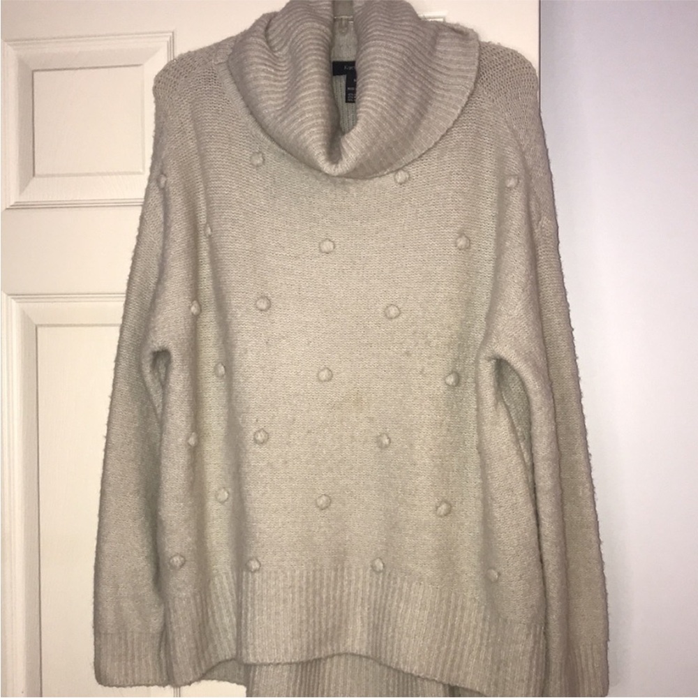 Karen Kane Crochet Pom Pom Turtleneck Sweater EUC